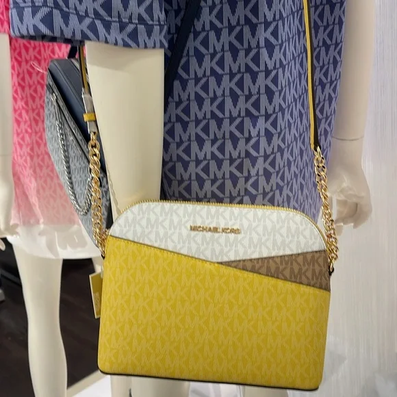 Michael Kors Jet Set Travel Medium Color-Block Signature Logo Dome Crossbody Bag - Picture 12 of 16